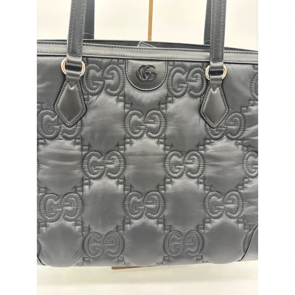 Gucci GG Matelasse Large Tote Bag Women's Black Quilted Leather Nylon 702252